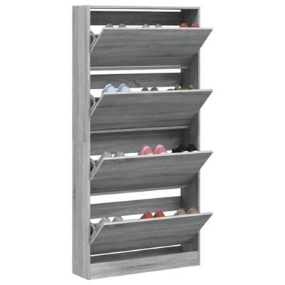 Schoenenkast met 4 klaplades 80x21x163,5 cm grijs sonoma