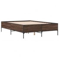 Bedframe bewerkt hout metaal bruin eikenkleur 135x190 cm - thumbnail