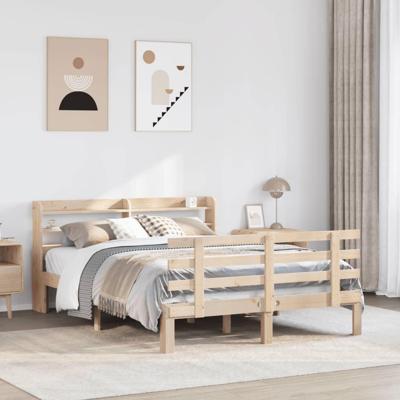 Bedframe met hoofdbord massief grenenhout wit 140x200 cm