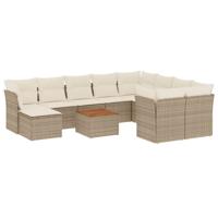 11-delige Tuinset met kussens poly rattan beige - thumbnail