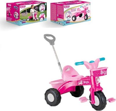 Dolu eenhoorn driewieler met duwstang roze