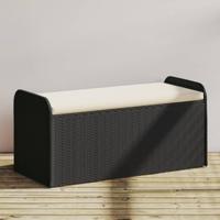 Opbergbankje met kussen 115x51x52 cm poly rattan zwart - thumbnail