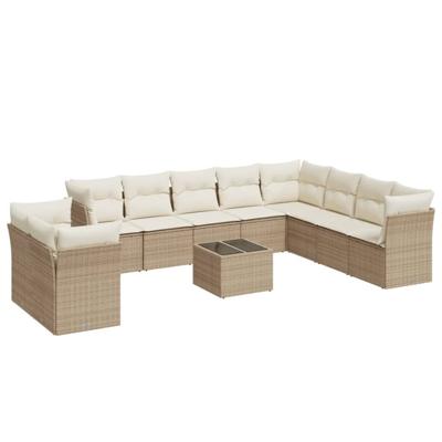 11-delige Tuinset met kussens poly rattan beige - thumbnail