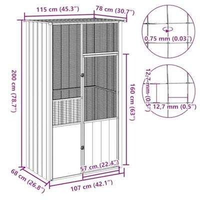 Vogelkooi 115x78x200 cm gegalvaniseerd staal grijs