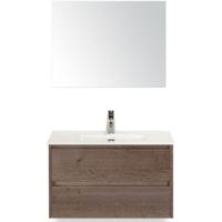Dante Badmeubelset 80 cm - Tabacco - Keramische Wastafel Wit Cover met Spiegel - thumbnail