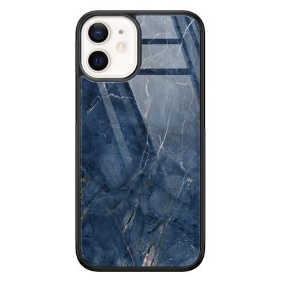 iPhone 12 mini glazen hardcase - Marmer navy blauw iPhone 12 mini glazen hardcase - Marmer navy blauw
