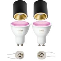 Pragmi Cliron Pro - Opbouw Rond - Mat Zwart/Goud - Verdiept - Ø90mm - Philips Hue - Opbouwspot Set GU10 - White and Color Ambiance - Bluetooth - thumbnail