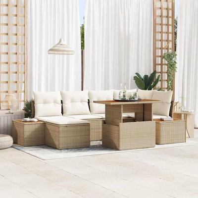 7-delige tuinsofa set met kussens in beige poly rattan