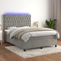 Boxspring met matras en LED fluweel lichtgrijs 140x190 cm - thumbnail