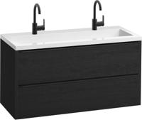 Saqu Salto voorgemonteerd badmeubel incl. wastafel 120x52cm eiken zwart/zwart - thumbnail