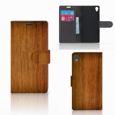 Sony Xperia Z3 Book Style Case Donker Hout Sony Xperia Z3 Book Style Case Donker Hout