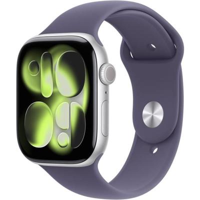 Apple Watch Series 11 GPS - 46 mm - Zilveren aluminium kast - Paarse mist sportband - M/L