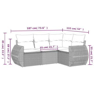 5-delige Loungeset met kussens poly rattan beige - thumbnail