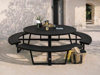 Ronde picknicktafel PERUGIA 8 personen aluminium zwart Ronde picknicktafel PERUGIA 8 personen aluminium zwart