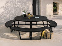 Ronde picknicktafel PERUGIA 8 personen aluminium zwart - thumbnail