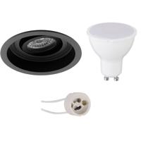 LED Spot Set - Pragmi Domy Pro - GU10 Fitting - Dimbaar - Inbouw Rond - Mat Zwart - 6W - Natuurlijk Wit 4200K - Verdiept - Kantelbaar - Ø105mm - thumbnail