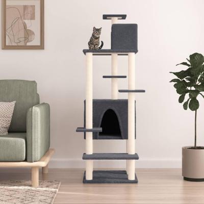 VidaXL Kattenmeubel met sisal krabpalen 154 cm donkergrijs