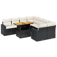 9-delige Loungeset met kussens poly rattan zwart - thumbnail