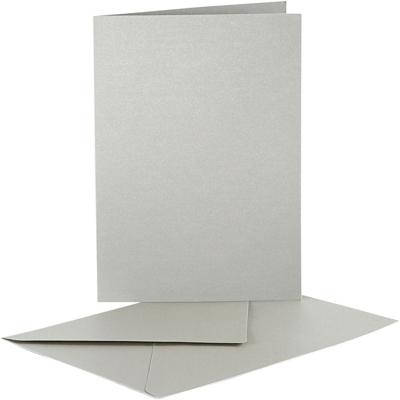Creativ Company Parelmoer kaarten en enveloppen, afmeting kaart 10,5x15 cm, afmeting envelop 11,5x16,5 cm, zilver, 10 set/ 1 doos
