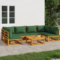 7-delige Loungeset met groene kussens massief hout - thumbnail