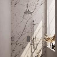 Regendoucheset Inbouw Brauer Brushed Carving Thermostatisch 30 cm met 3-Weg Omstelling, Wandarm, Glijstang en Staaf Handdouche Geborsteld RVS Brauer - thumbnail