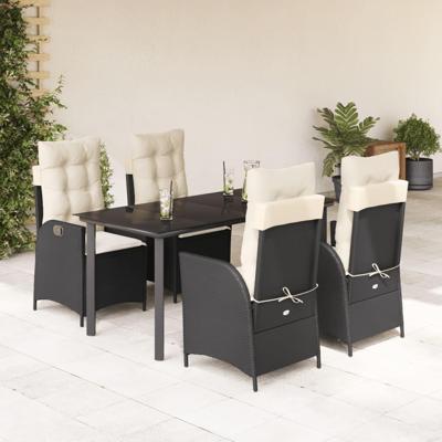 5-delige Tuinset met kussens poly rattan zwart
