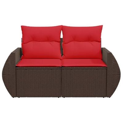 Tuinbank 2-zits met kussens poly rattan bruin