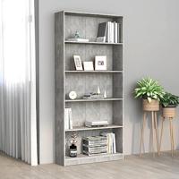 Boekenkast met 5 schappen 80x24x175 cm bewerkt hout betongrijs - thumbnail