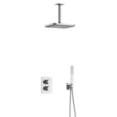 Hotbath Gal - Inbouw Regendoucheset - Chroom - Thermostatisch - Plafondbuis 15 cm - Hoofddouche 220 mm - Staafhanddouche - met 2-Weg Stop-Omstel