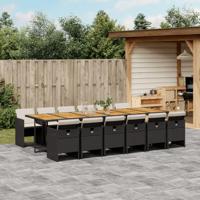 13-delige Tuinset met kussens poly rattan zwart - thumbnail