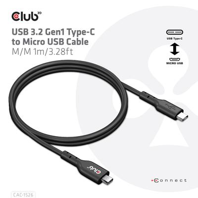 Club 3D USB-C 2.0 Gen1 > Micro USB kabel Club 3D USB-C 2.0 Gen1 > Micro USB kabel