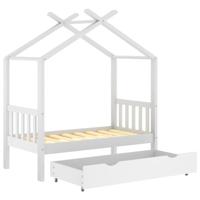 Kinderbedframe met lade massief grenenhout 70x140 cm wit - thumbnail