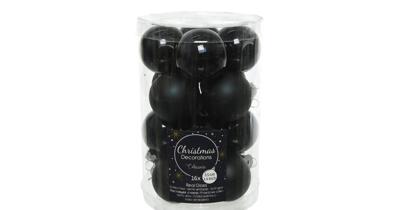 Decoris kerstballen set glas 16st zwart 3,5cm - thumbnail
