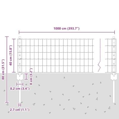 VidaXL Hek met paal zilver 0,4 x 10 m staal