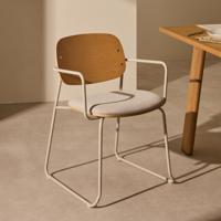 Kave Home Eetkamerstoel 'Meli' Hout en chenille, kleur Beige - thumbnail