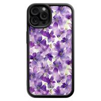 iPhone 12 Pro zwarte case - Floral violet - thumbnail