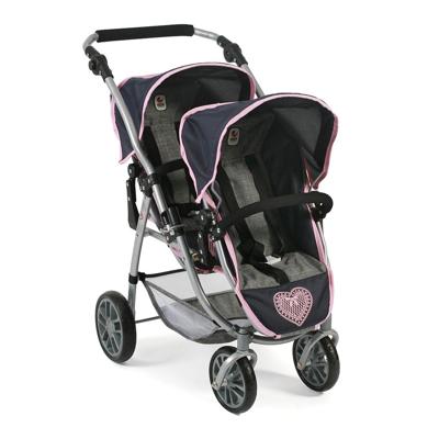 Tweeling Poppenwagen Vario -Melange Navy Grijs