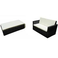 2-delige Loungeset met kussens poly rattan zwart - thumbnail