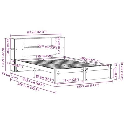 Bed met boekenkast zonder matras grenenhout wit 150x200 cm