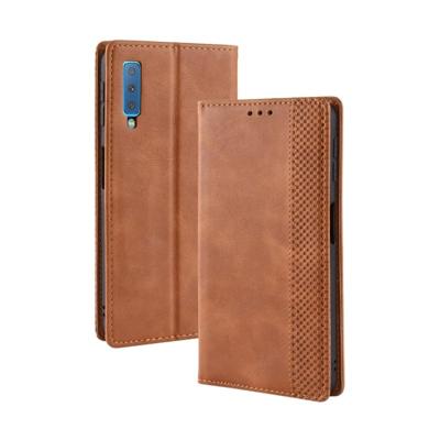 Magnetische Buckle retro textuur horizontale Flip lederen case voor Galaxy A7 (2018), met houder & kaartsleuven & portemonnee (bruin) Magnetische Buckle retro textuur horizontale Flip lederen case voor Galaxy A7 (2018), met houder & kaartsleuven & portemonnee (bruin)
