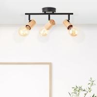 Brilliant PlafondlampKerry 3-lichts zwart met hout - 99715/76 - thumbnail