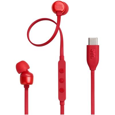 JBL Tune 310 C Bedraade in-ear oortjes met microfoon, met JBL Pure Bass Sound en een 3-knops afstandsbediening, in het rood