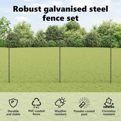 VidaXL Hek met paal grijs 1,5 x 10 m staal en pvc