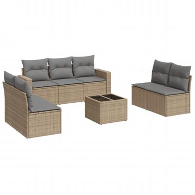 7-delige Loungeset met kussens poly rattan beige - thumbnail
