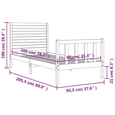 Bedframe met hoofdbord massief hout