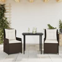 3-delige Tuinset met kussens poly rattan bruin - thumbnail