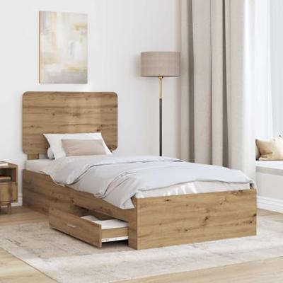 Bedframe met hoofdeinde Artisan Eiken 90 x 190 cm Bewerkt hout