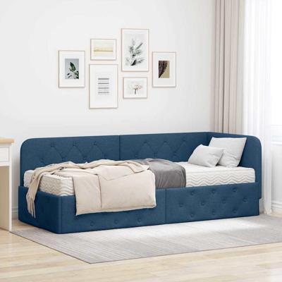 Hoekbedframe met matras met hoofdeinde Blauw 80 x 200 cm Stof