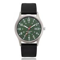 Herenhorloge met groene wijzerplaat en zwarte band - Stoer en functioneel design - thumbnail