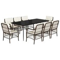 9-delige Tuinset met kussens poly rattan bruin - thumbnail